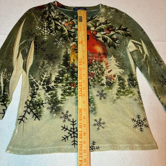 SML Sport Red Cardinal Beaded Chrismas Top Size Small - Picture 2 of 6
